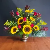 Red Rose and Sunflower Urn