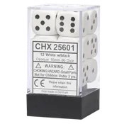 16mm d6 Opaque 12 Dice White/Black