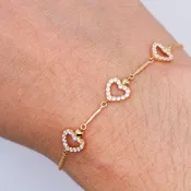 14K Yellow Gold 3 Hearts Dainty Bracelet