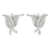 1950s French platinum and diamond overlapping leaf earrings