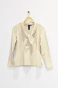 25" Tie Collar Long Sleeve Suede Top