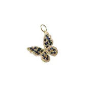 14K Gold Diamond & Sapphire Baguette Butterfly Charm