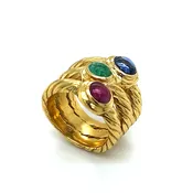 Tri-Stone Cabochon 18KT Yellow Gold Ring