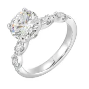 14k White Gold Semi-Mount for 1.50-Carat Round Diamond With Graduated Round Diamond Accents
