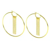 18kt Gold Plated Sterling Silver Italian Dangling Chain Hoop Earrings