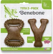 Benebone 2 Pack Bacon Flavored Dental Chew and Wishbone Dog Chew Toy - Tiny