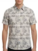 Beach Print Linen Cotton Short Sleeve Shirt