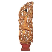 19th Century Burmese Carved Giltwood Fragment Depicting a Dancer with Foliage