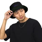 Black and Black w Green Squares Reversible bucket hat, cap, head cover