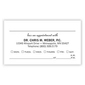 Custom 1-2 Color Appointment Cards, White Vellum 80#, Raised Print, 1 Standard Ink, 1-Sided, 250/Pk