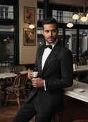 Italian Virgin Wool Peak Tuxedo with Satin Trim - Black