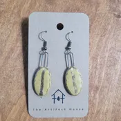 Mustard Oval Drop Earrings with Gold Lines - The Artifact House