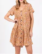 Autumn Bloom Floral Button Down Short Sleeve Mini Dress