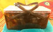Vintage Tortoise Amber Basket Purse Box 1950s Picnic Handle Bakelite Lucite 50's