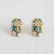 Vintage Inspired Colorful Cubic Zirconia C-Shape Stud Earring