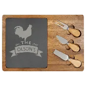 Acacia Wood/Slate Rectangle Cheese Set with Three Tools