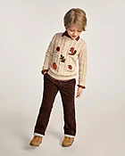 Boys Corduroy Pull On Roll Cuff Pants - Little Essentials - Brown