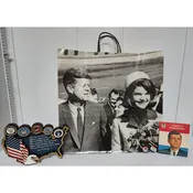 Vintage JFK Sixth Floor Museum Bag & Tribute Set w/ Plaque, Book & Buttons