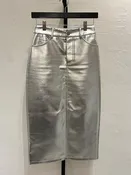 7 For All Mankind Metallic Silver Coated Midi Skirt sz XS