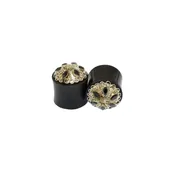 Black Horn Plugs with White Brass and Marquise CZ Inlays (11/16") — KOLO BODY ARTS