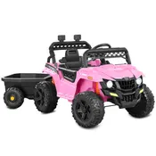 12V Kids Ride-On UTV and Trailer w/Parent Remote Control, LED Lights