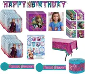 Frozen Elsa Anna Princess Birthday Party Supplies Decoration Bundle Includes Lunch Plates, Napkins, Table Cover, Happy Birthday Banner, Garland, Award Ribbon, Stickers