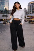 Black Drawstring High Waist Wide Leg Pants