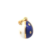 18Kt. Yellow Gold and Royal Blue and White Egg Charm/Pendant in the style of Faberge — Multipearl