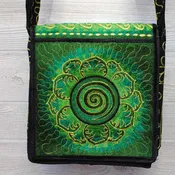 Boho Passport Crossbody Embroidery Bag - Green Yellow / Swirl / Lotus Flower / Sun Rays