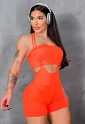 Be Fit Orange Suspender Shorts and Bandeau Bra Top Set