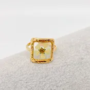 18K Gold Plated Stainless Steel Floral Ring - FGS/PDF: Square - Green