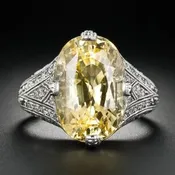 Art Deco-Style 11.15 Carat No-Heat Yellow Sapphire and Diamond Ring