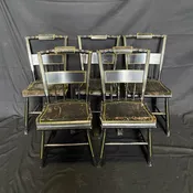 Set of Five 19th Century Plank Seated Chairs from Maine with Original Black Paint with Yellow Striping