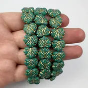 10x13mm Czech Glass Maple Leaf Gold Washed Green 20 Bead Strand