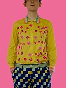 Band Collar Shirt with Pinwheel Flower Embroidery