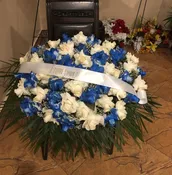 Blue and White Rose Memorial Wreath | Elegant Tribute Flowers — A1 Flowers