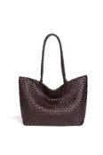 Woven Microfiber Leather Tote with Cosmetic Pouch - Chocolate