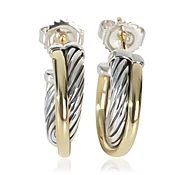 1/4 18K Yellow Gold & Sterling Silver Crossover Hoop Earrings