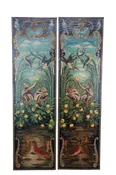 2 Maitland Smith Hand Painted Monkey Landscape Crackled Coromandel Wall Panel