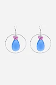 Blue Chalcedony & Pink Ruby Hoop Earrings