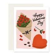 “Happy Valentine’s Day” Bouquet and Chocolate Card