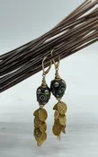 Vintage drop earrings with gold electroplated coin chain and 14 karat yellow gold lever hooks