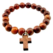 Rosewood Cross Beaded Bracelet | Wooden Christian Jewelry