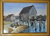 c1940 Jean Duncan MN US (1900-?) "Out of Operation" Watercolor Boat House Framed