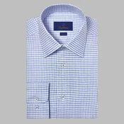 David Donahue Dress Shirt-Trim Fit-Blue/Sky Mini Check
