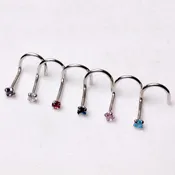 14Kt White Gold Screw Nose Ring with Prong Setting Gem