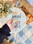 16 oz State of North Carolina Glassware with Bamboo Lid and Glass Straw
