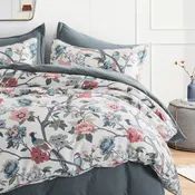 Cottage Country Romantic Floral Bloom Scarf Duvet Cover Set Muted Antique Drawing