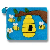Bee with Hives Felted Coin Purse
