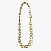 AM Studio Antique Gold Watch Chain and South Sea Pearls Necklace